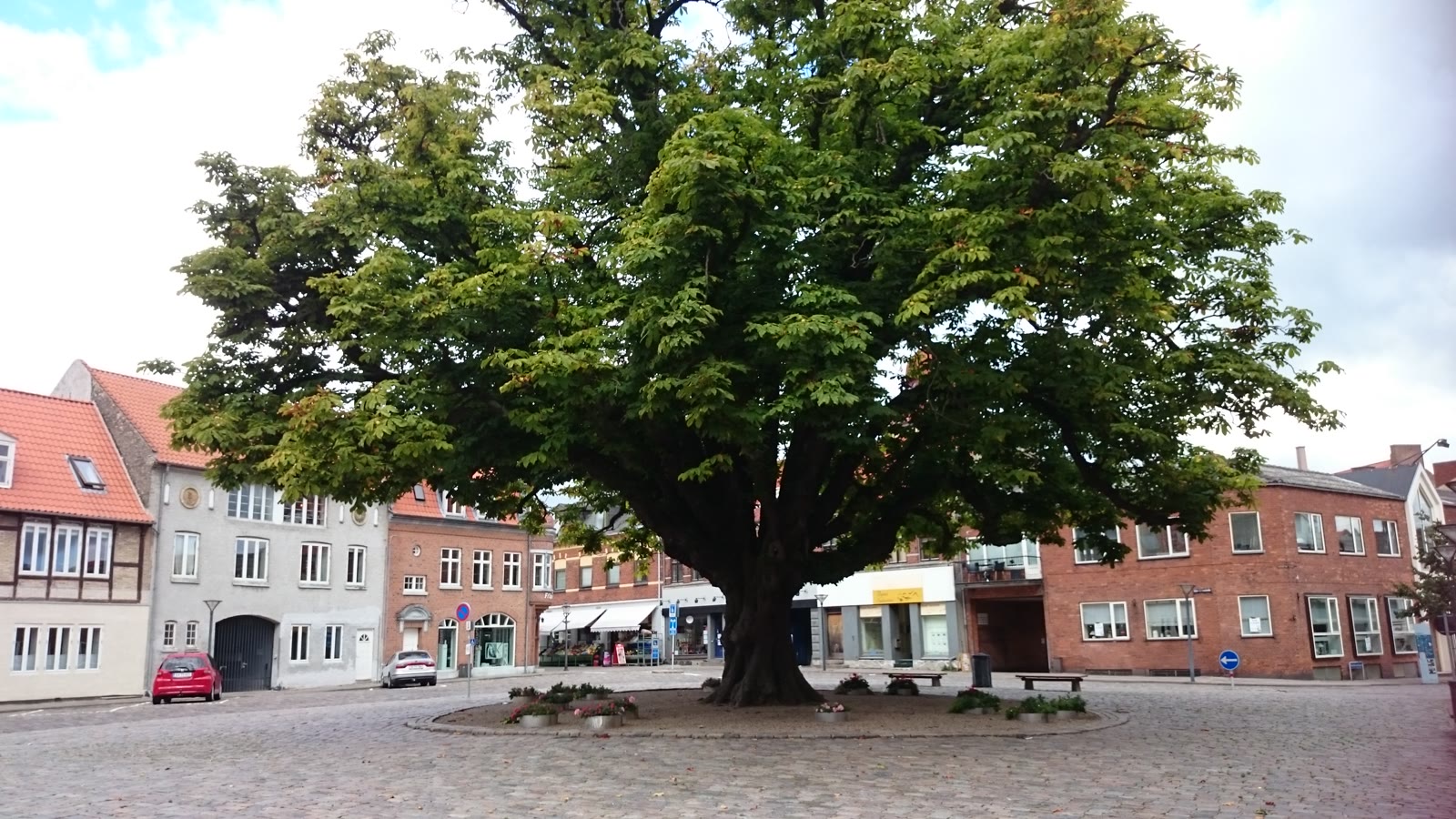 Pladsen foran Klosterkirken i Nykøbing Falster — gade og huse i Sjælland