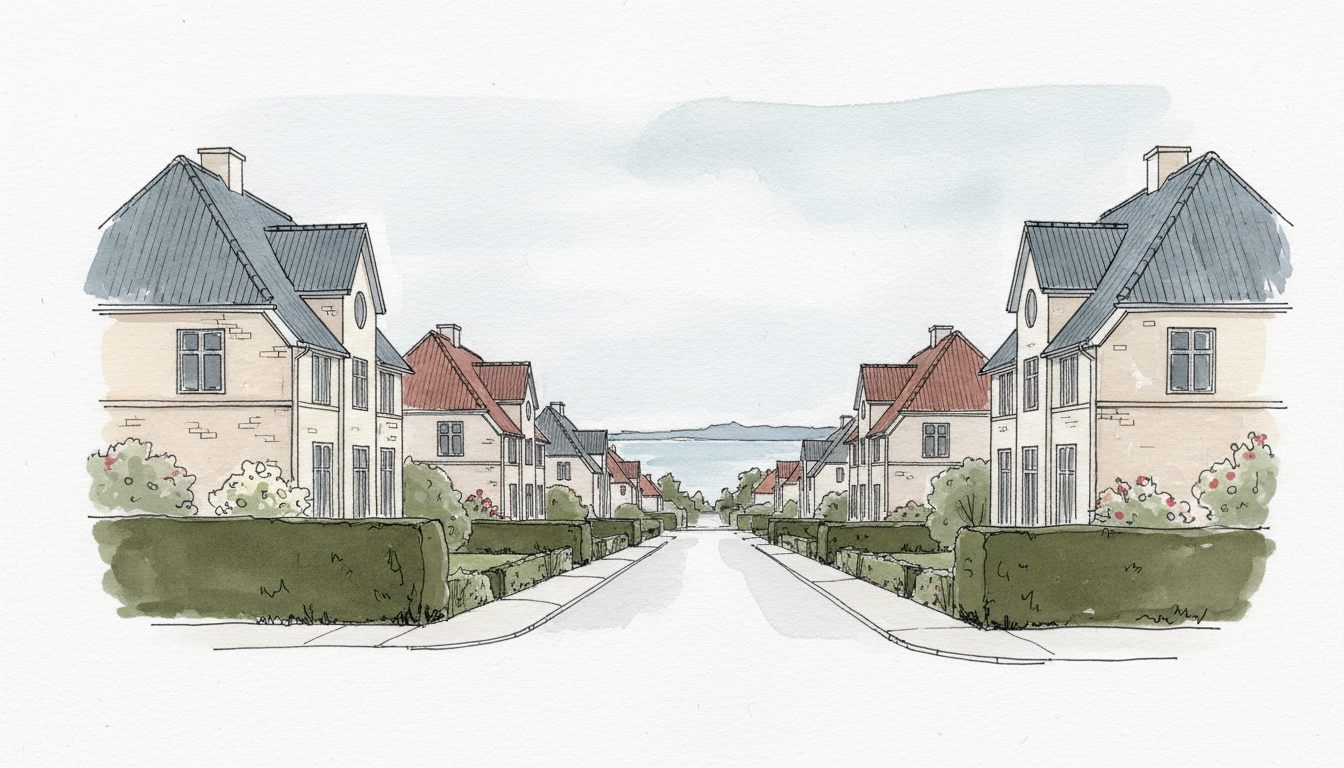 Illustration: nordsjællandsk villaby ved Øresund