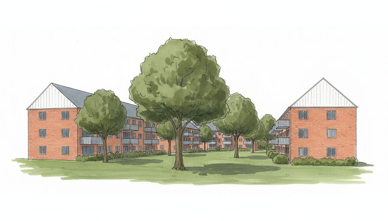 Illustration: jysk by med overvejende etageboliger