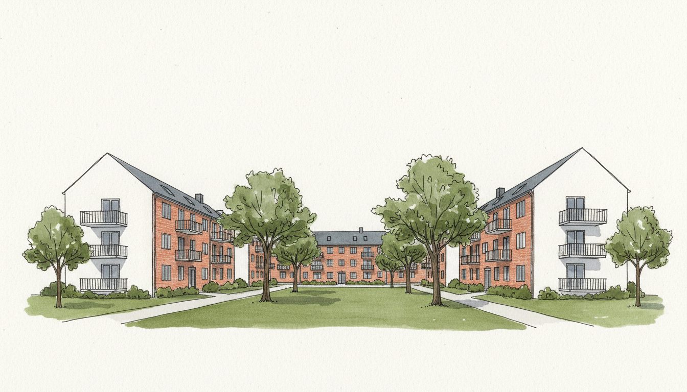 Illustration: jysk by med overvejende etageboliger