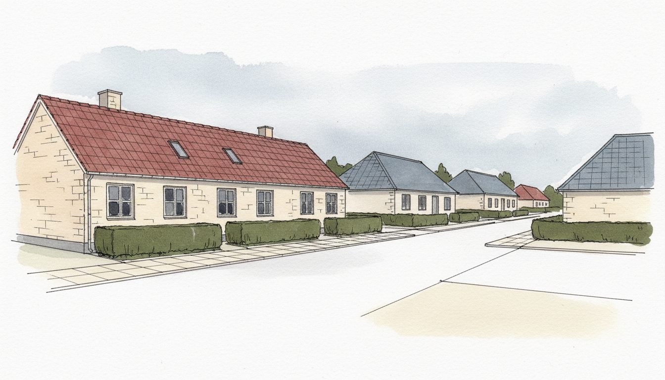 Illustration: hovedstadsforstad med blandet parcel- og rækkehusbebyggelse
