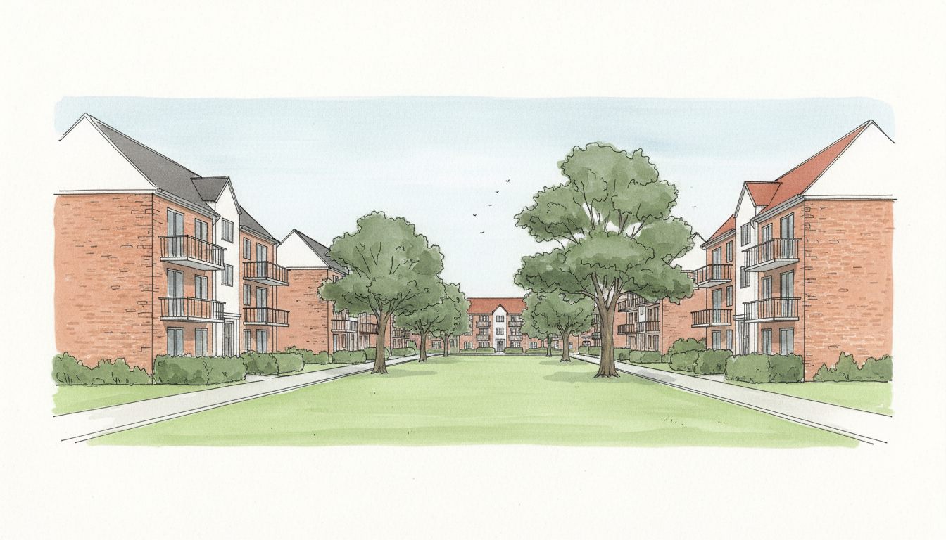 Illustration: sjællandsk by med overvejende etageboliger