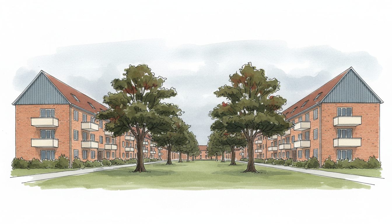 Illustration: hovedstadsforstad med overvejende etageboliger