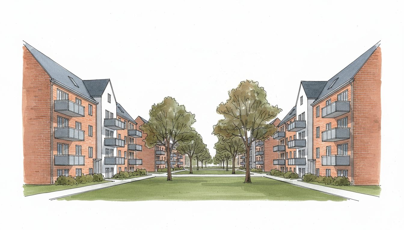 Illustration: jysk by med overvejende etageboliger
