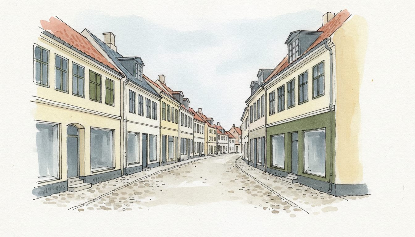 Illustration: nordsjællandsk stationsby med ældre bykerne