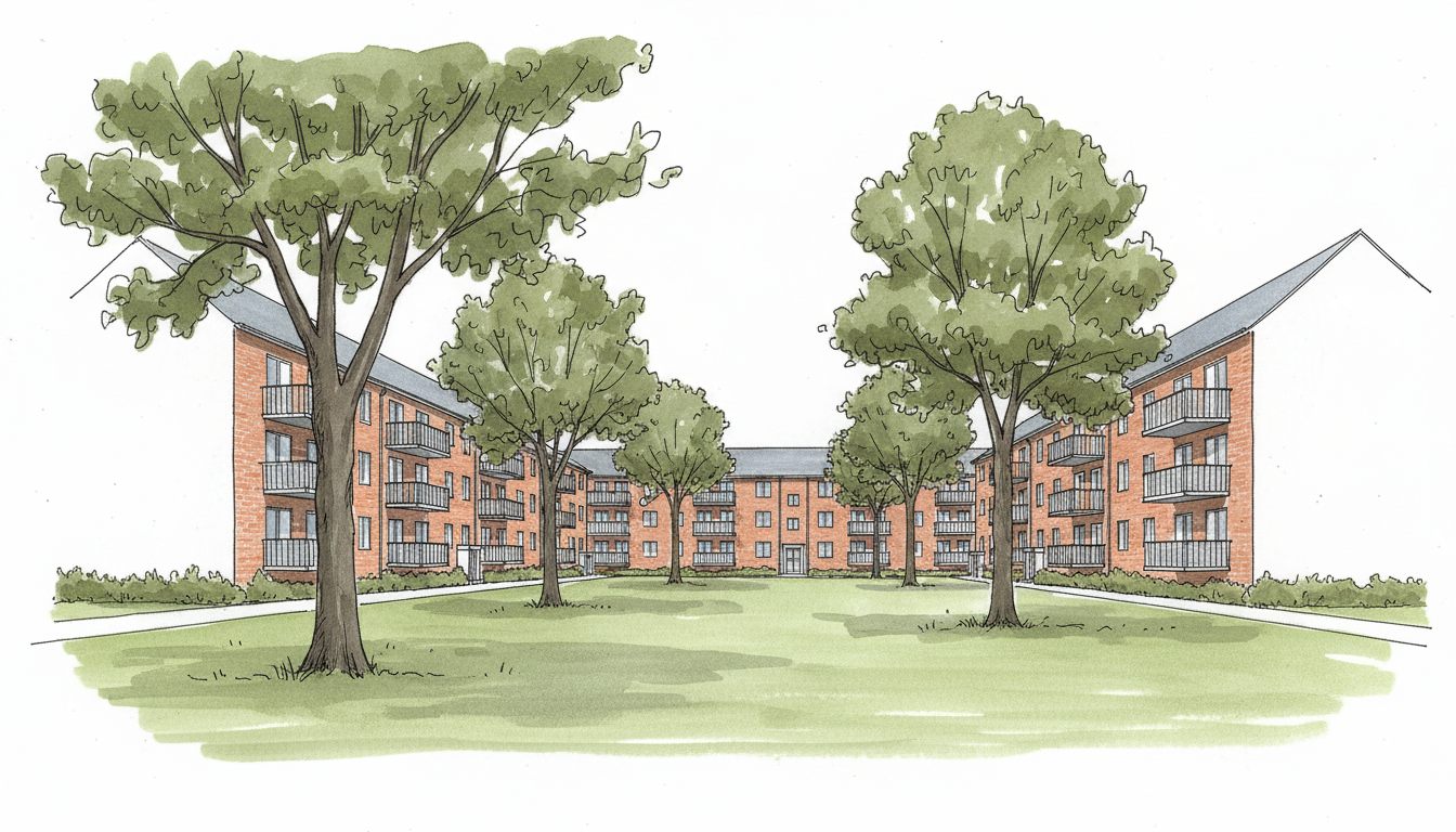 Illustration: jysk by med overvejende etageboliger