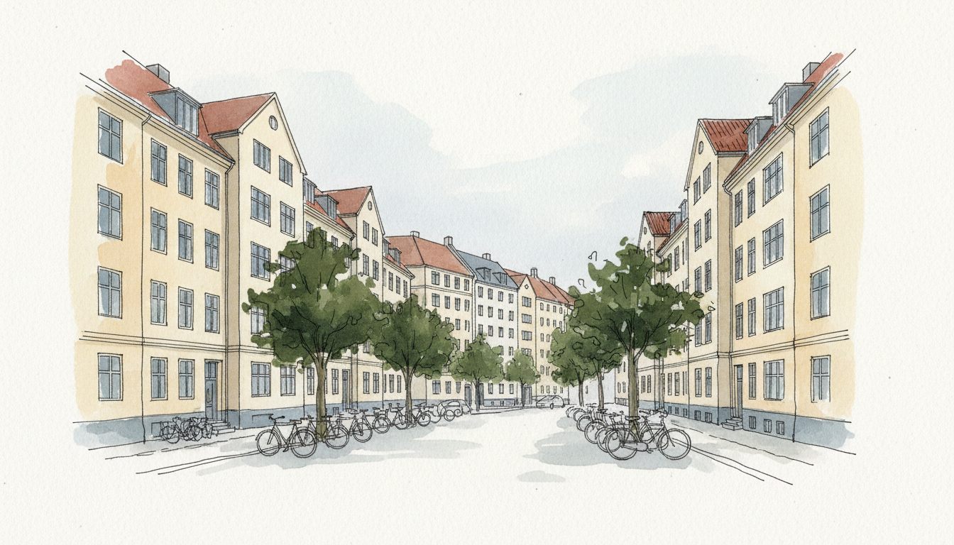 Illustration: københavnsk bydel med etageejendomme