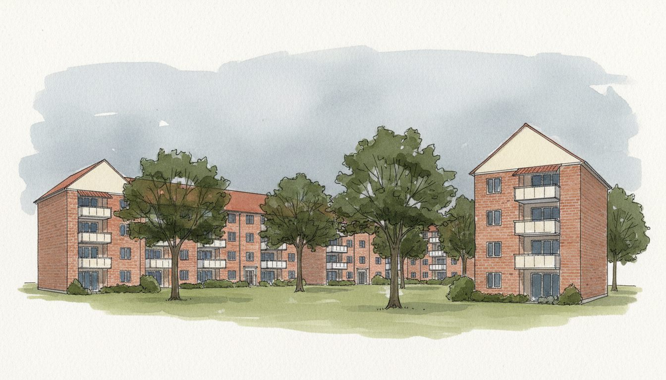 Illustration: hovedstadsforstad med overvejende etageboliger