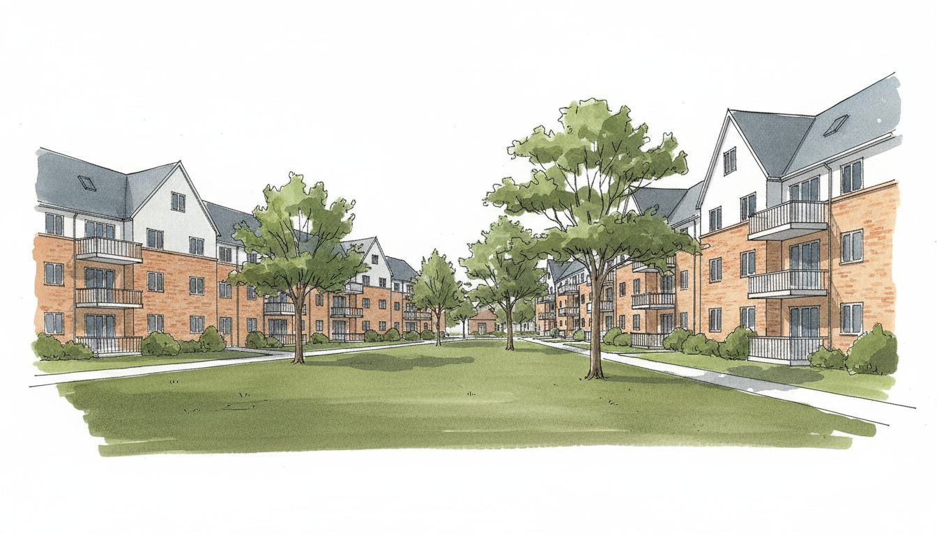 Illustration: jysk by med overvejende etageboliger